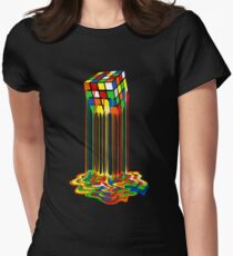 Rainbow Abstraction melted rubiks cube Women's Fitted T-Shirt