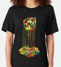 Rainbow Abstraction melted rubiks cube Slim Fit T-Shirt