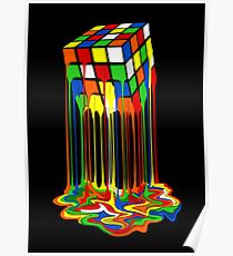 Rainbow Abstraction melted rubiks cube Poster