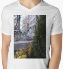 Street, City, Buildings, Photo, Day, Trees Men's V-Neck T-Shirt