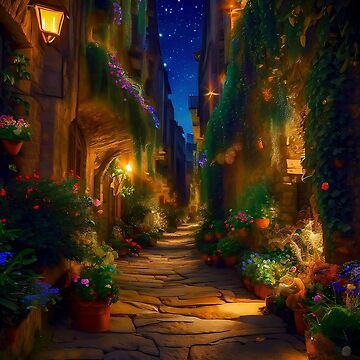 Artwork thumbnail, The startlit alley, flowers and plants by cokemann