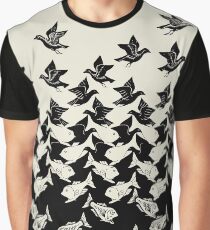 Fisch und Vögel Art Deco Tessellation Grafik T-Shirt