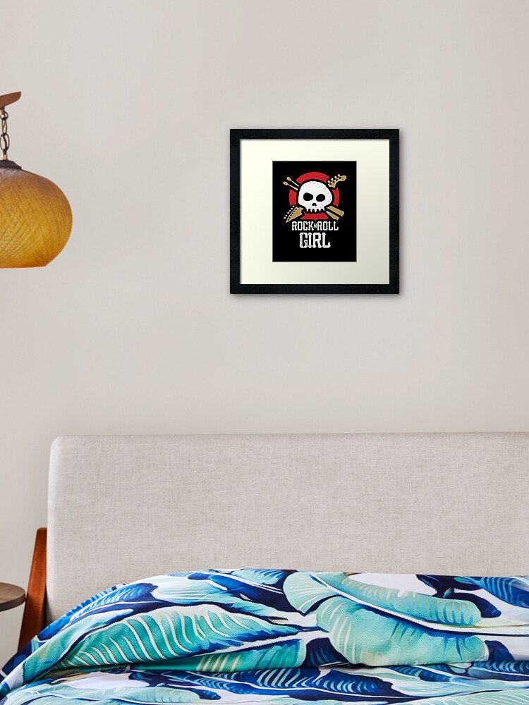 Rock And Roll Girl Skull And Guitar Logo Framed Art Print