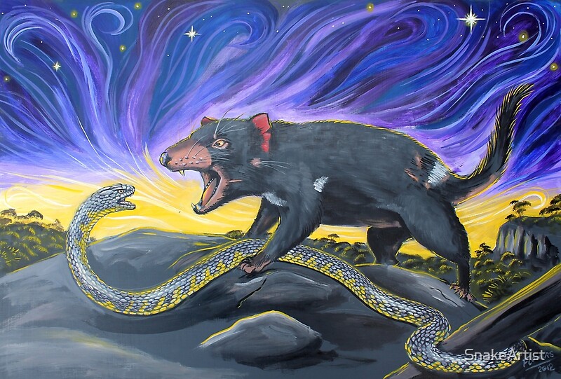 "Tiger Snake vs Tasmanian Devil" by SnakeArtist | Redbubble