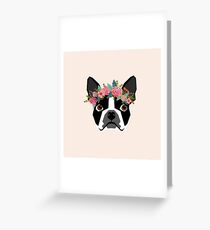 Boston Terrier dog breed with floral crown cute dog gifts pure breed Boston Terriers Greeting Card