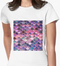 Rosa Sparkle Faux Glitter Meerjungfrau Skalen Tailliertes T-Shirt für Frauen