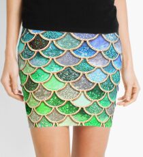 Green and Blue Sparkle Faux Glitter Mermaid Scales Mini Skirt