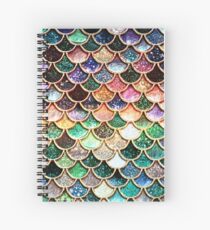 Copper Green Gold and Pink Sparkle Faux Glitter Mermaid Scales Spiral Notebook