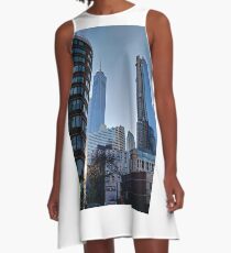 Street, City, Buildings, Photo, Day, Trees, New York, Manhattan A-Line Dress