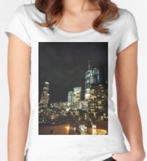 Street, City, Buildings, Photo, Day, Trees, New York, Manhattan Women's Fitted Scoop T-Shirt