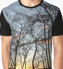 Sunset, pink clouds, trees, tree branches dance strange dance in the rays of sunset Graphic T-Shirt