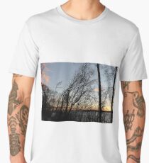 Sunset, pink clouds, trees, tree branches dance strange dance in the rays of sunset Men's Premium T-Shirt