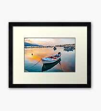 Fishing boat at sunset. Samos Island Greece Framed Print