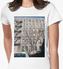 Street, City, Buildings, Photo, Day, Trees, New York, Manhattan Women's Fitted T-Shirt