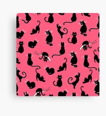 Nette und lustige Hand gezeichnetes nahtloses Muster des Katzentypographie-Liebesdesigns Leinwanddruck