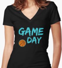 Game Day Basketball Light Blue Women's Fitted V-Neck T-Shirt