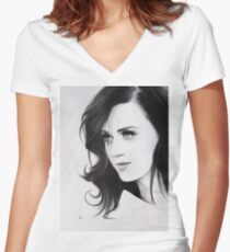 Perry Katy Pencil Portrait. Women's Fitted V-Neck T-Shirt