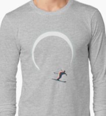 Mid Century Figure 8 Skiers in Retro Style on Teal Long Sleeve T-Shirt