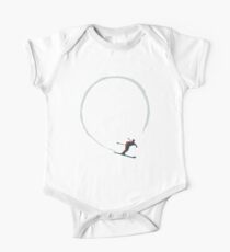 Mitte des Jahrhunderts Abbildung 8 Skifahrer im Retro-Stil auf Teal Baby Body Kurzarm