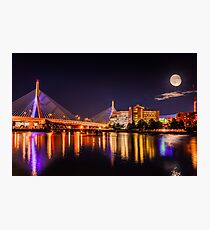 Moon light over Zakim bridge Photographic Print