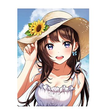 Anime girl with a straw hat in a sunflower field Tote Bag for