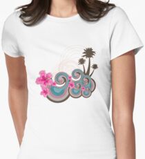 Tropical Waves & Fuchsia Pink Hibiscus Women's Fitted T-Shirt