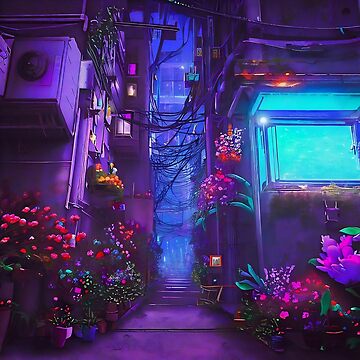 Artwork thumbnail, A Floral Oasis in the Cyberpunk City by cokemann