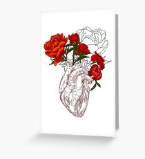 drawing Human heart with flowers Greeting Card