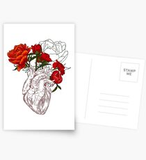 Zeichnen Menschliches Herz mit Blumen Postkarten