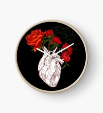 drawing Human heart with flowers Clock