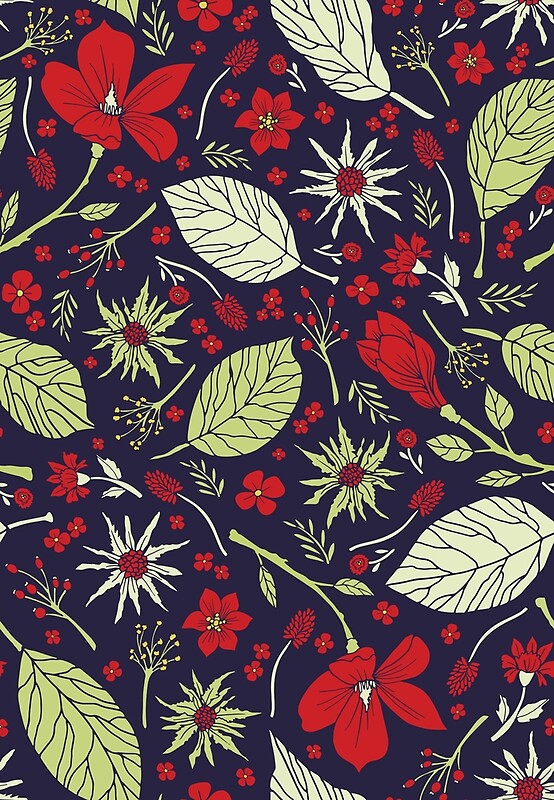 cute-red-green-and-navy-blue-floral-by-somecallmebeth-redbubble