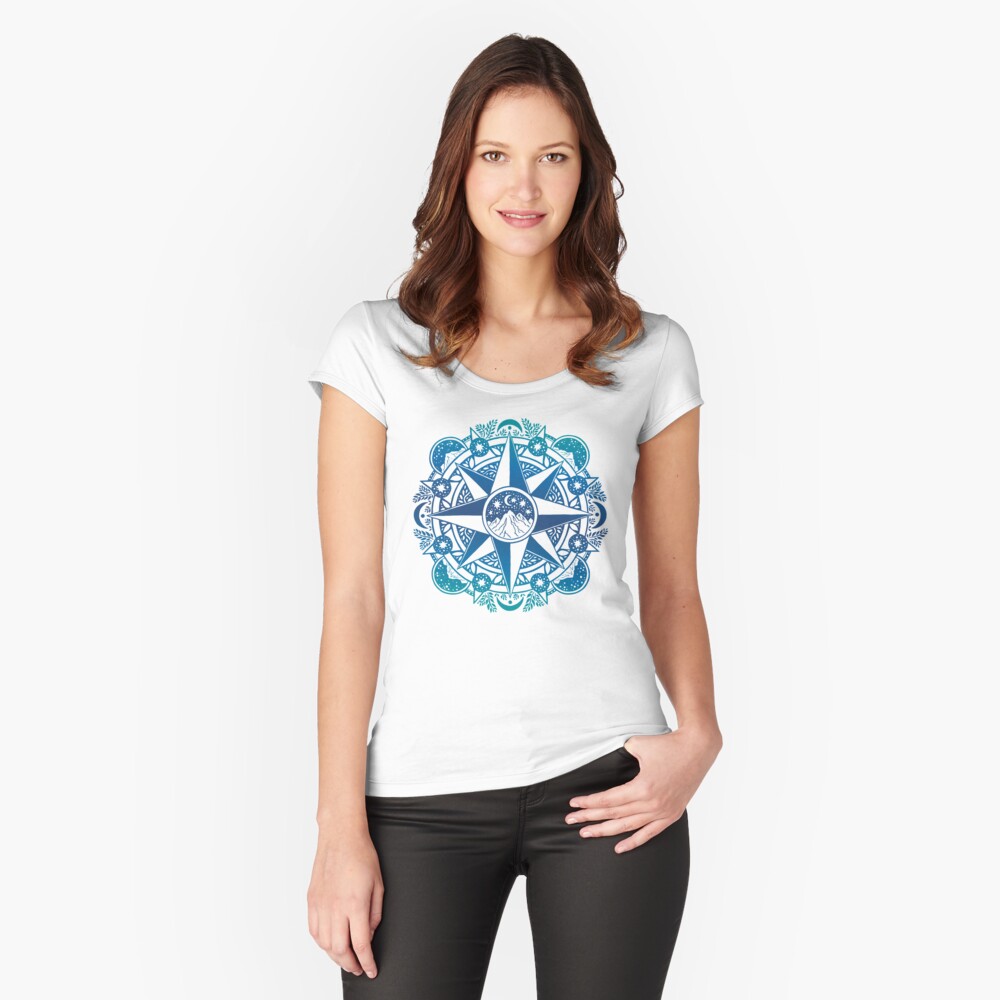 Journey to Moon Mountain | Turquoise Navy Ombré Fitted Scoop T-Shirt