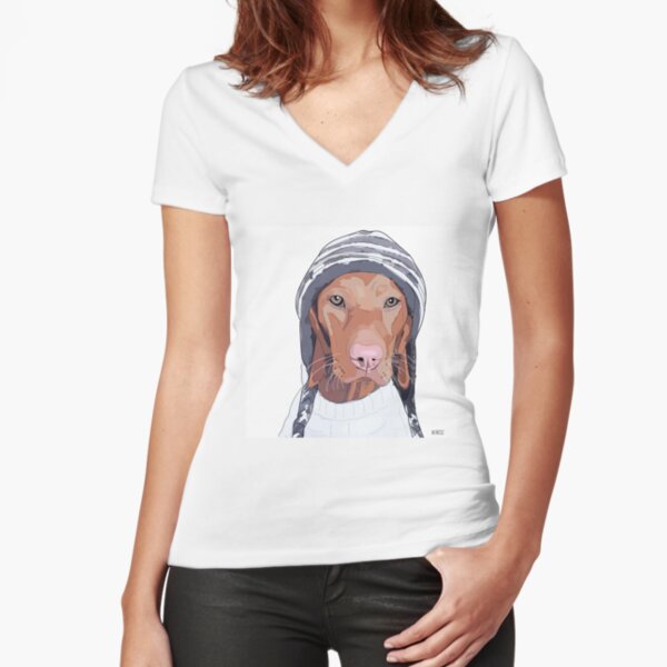 Hipster Vizsla Fitted V-Neck T-Shirt