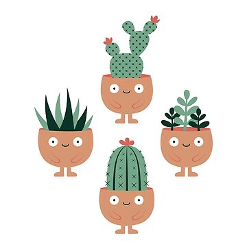 Artwork thumbnail, Cute terracotta pots with succulent hairstyles by petitspixels