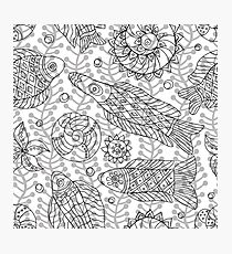 Contour Seamless pattern with marine life Photographic Print