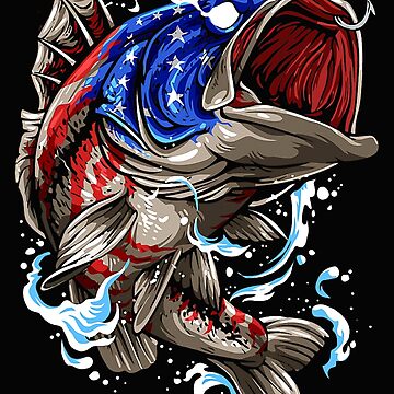 Fishing Bass Fish US American Flag Patriotic Fishing Fisher | Graphic  T-Shirt