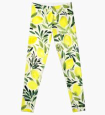 Lemons watercolor on creme white Leggings