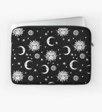 Linocut Schwarzweiss-Sonne Mond und Sterne Weltraum Astrologie-Geschenke Laptoptasche