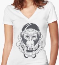 astronaut monkey,black\White Women's Fitted V-Neck T-Shirt