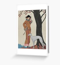 Fashionable Woman with Hound Greeting Card