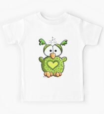 Little Green Owl With Heart Kids Tee