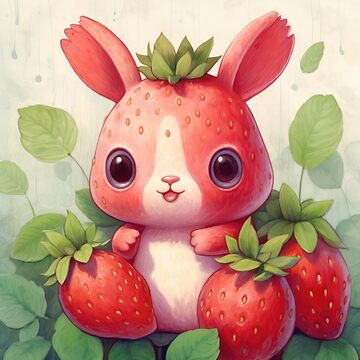 lapin rouge mignon et fraise' Autocollant