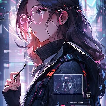 Colorful Braid Cyberpunk Anime Girl | Sticker