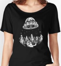 UFO buzzes Yeti in the forest Women's Relaxed Fit T-Shirt