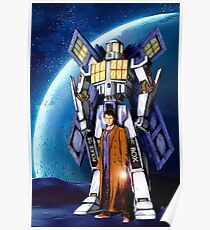 10th Doctor with Robot Phone booth Poster