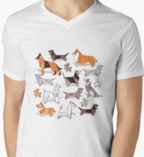 Origami doggie friends // grey linen texture background Men's V-Neck T-Shirt
