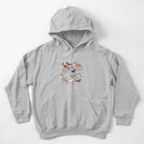 Origami doggie friends // grey linen texture background Kids Pullover Hoodie