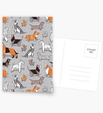 Origami Hündchenfreunde / / grau Leinen Textur Hintergrund Postkarten