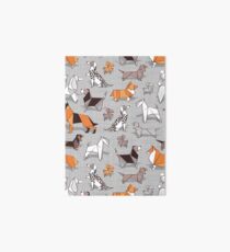 Origami doggie friends // grey linen texture background Art Board