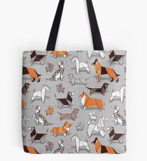 Origami doggie friends // grey linen texture background Tote Bag